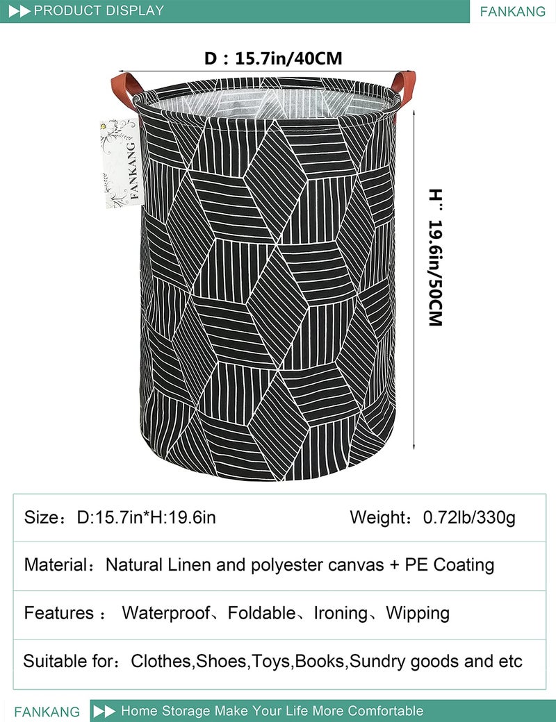 FANKANG Storage Basket, Nursery Hamper Canvas Laundry Basket Foldable with Waterproof PE Coating Large Storage Baskets for Kids Boys and Girls, Office, Bedroom, Clothes,Toysï¼ˆBlack Magic cubeï¼‰ - Image 2